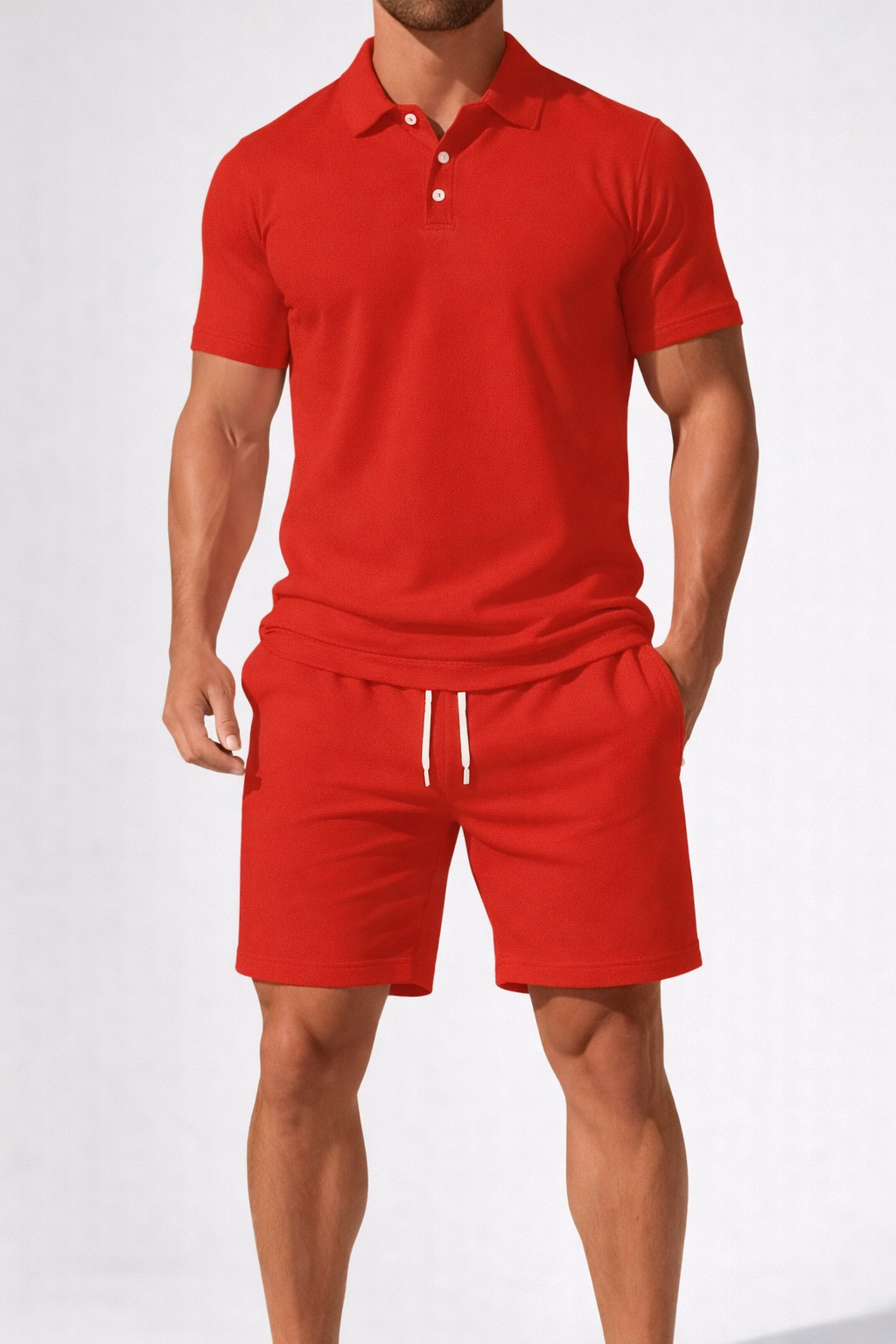 Men's Short Sleeve Polo Shirt and Drawstring Shorts Summer Outfit Set
