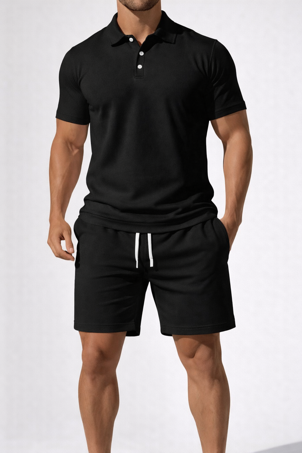 Men's Short Sleeve Polo Shirt and Drawstring Shorts Summer Outfit Set