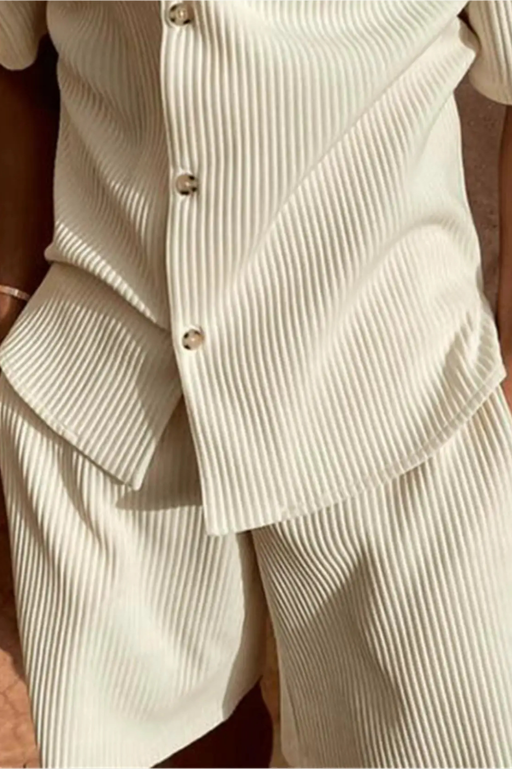 Men's Short Sleeve Textured Shirt and Shorts Summer Outfit Set