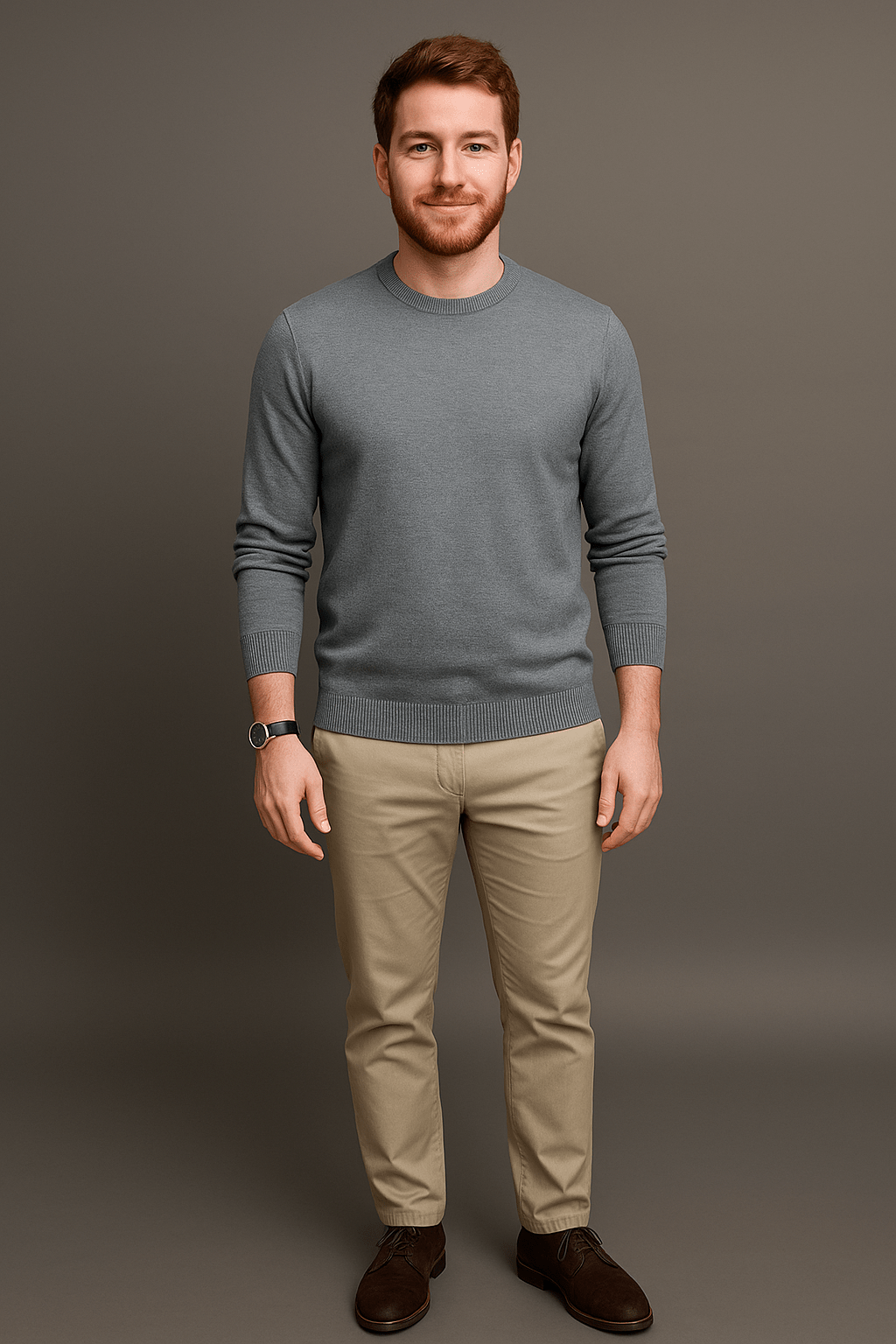 Men's Slim Fit Cotton Blend Crew Neck Sweater with Ribbed Trim Grey