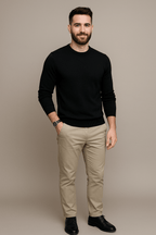 Men's Slim Fit Cotton Blend Crew Neck Sweater with Ribbed Trim Black