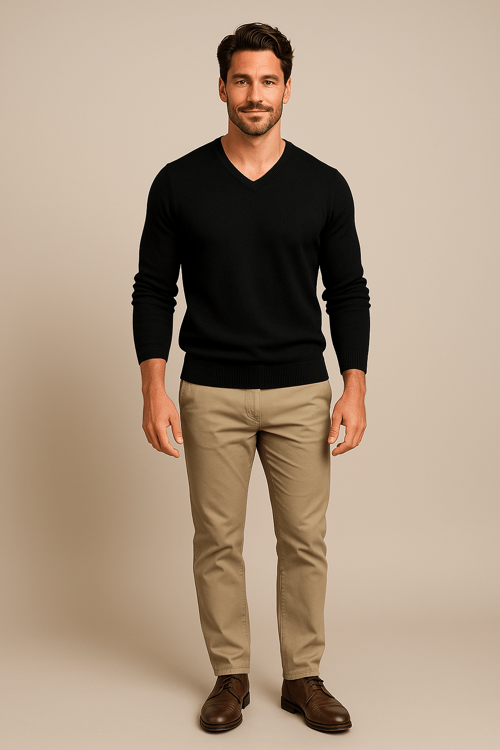 Men's Slim Fit V-Neck Sweater in Knitted Cotton Blend for Casual Wear Black