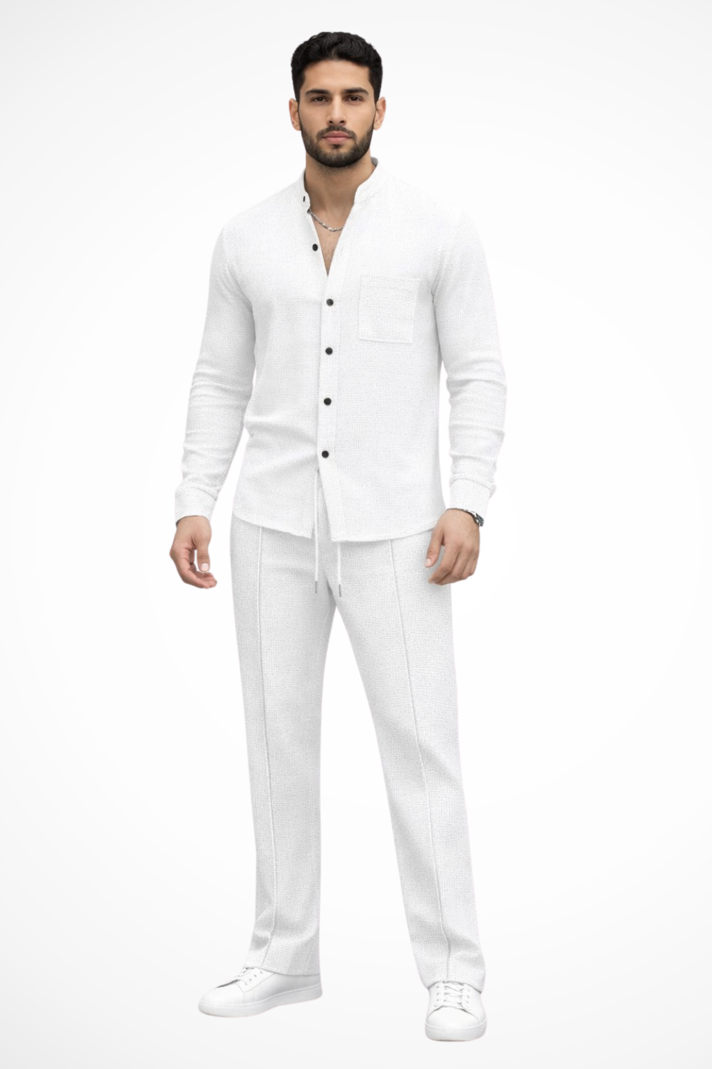 Men's Textured Button-Up Shirt and Trousers Set - Casual Wear, 2-Piece Outfit