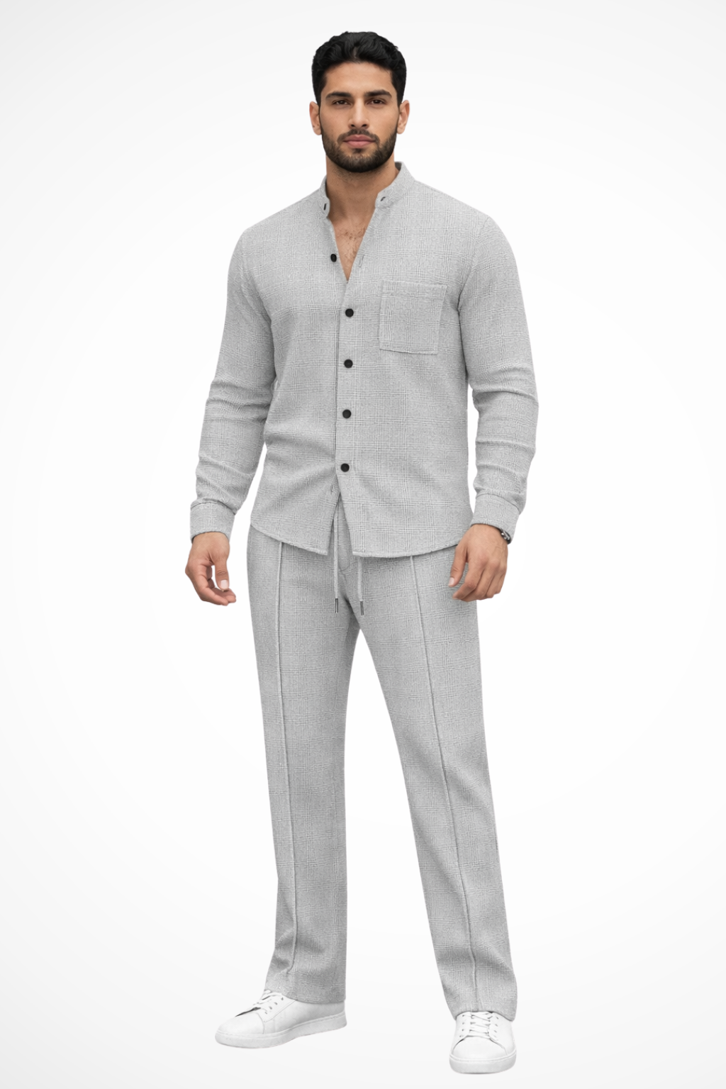 Men's Textured Button-Up Shirt and Trousers Set - Casual Wear, 2-Piece Outfit