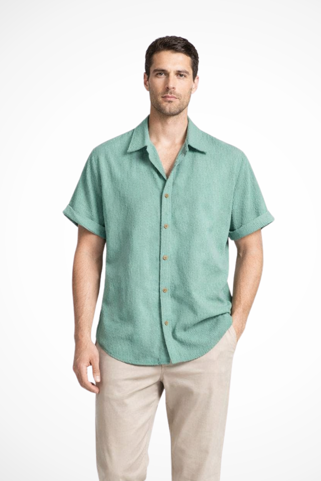 Men's Textured Short Sleeve Camp Collar Shirt - Casual Summer Wear