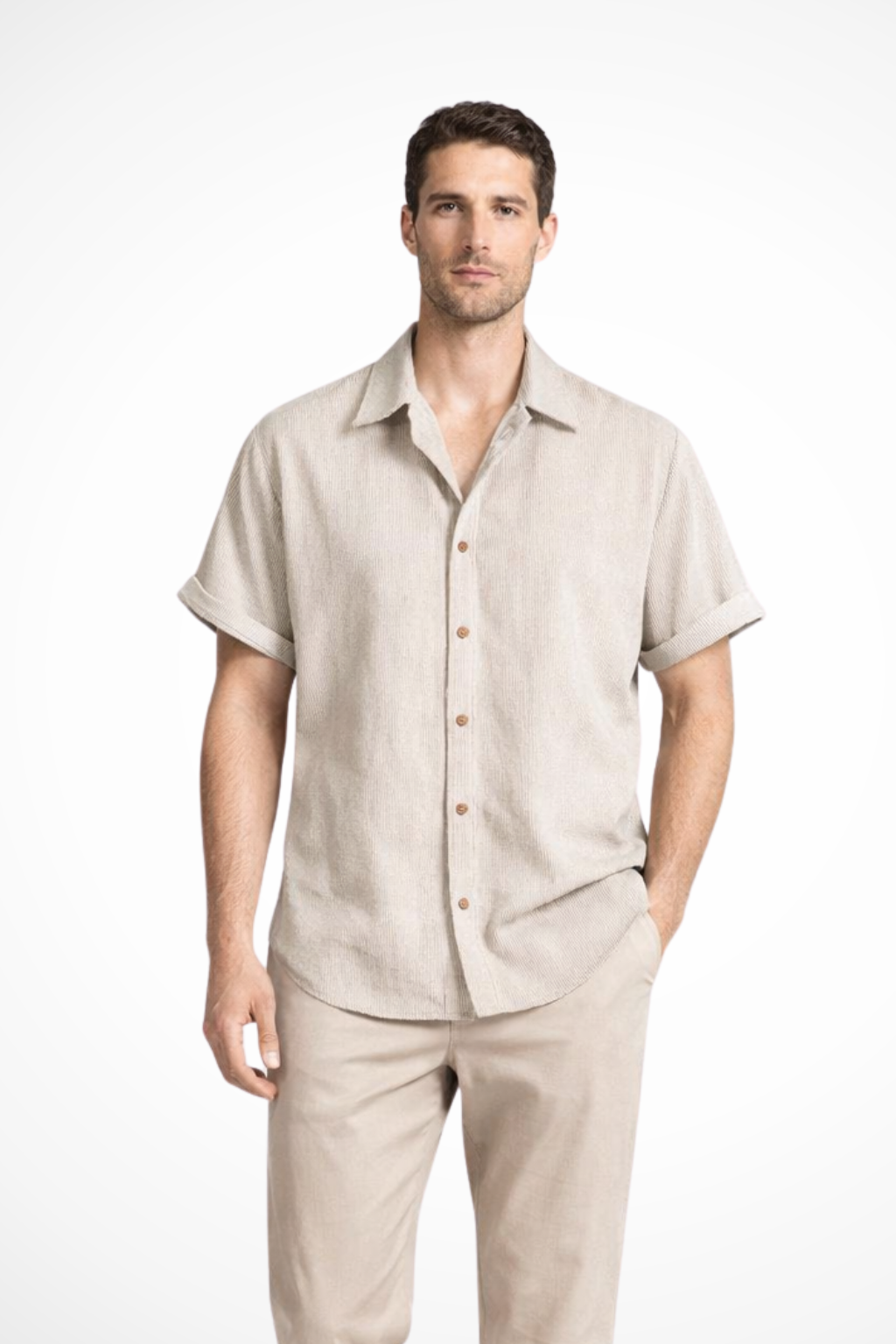 Men's Textured Short Sleeve Camp Collar Shirt - Casual Summer Wear