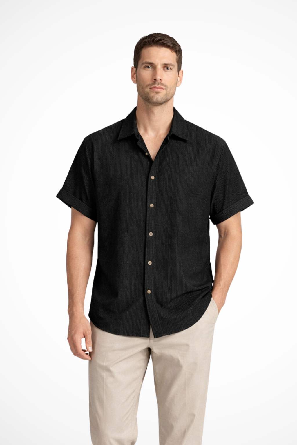 Men's Textured Short Sleeve Camp Collar Shirt - Casual Summer Wear