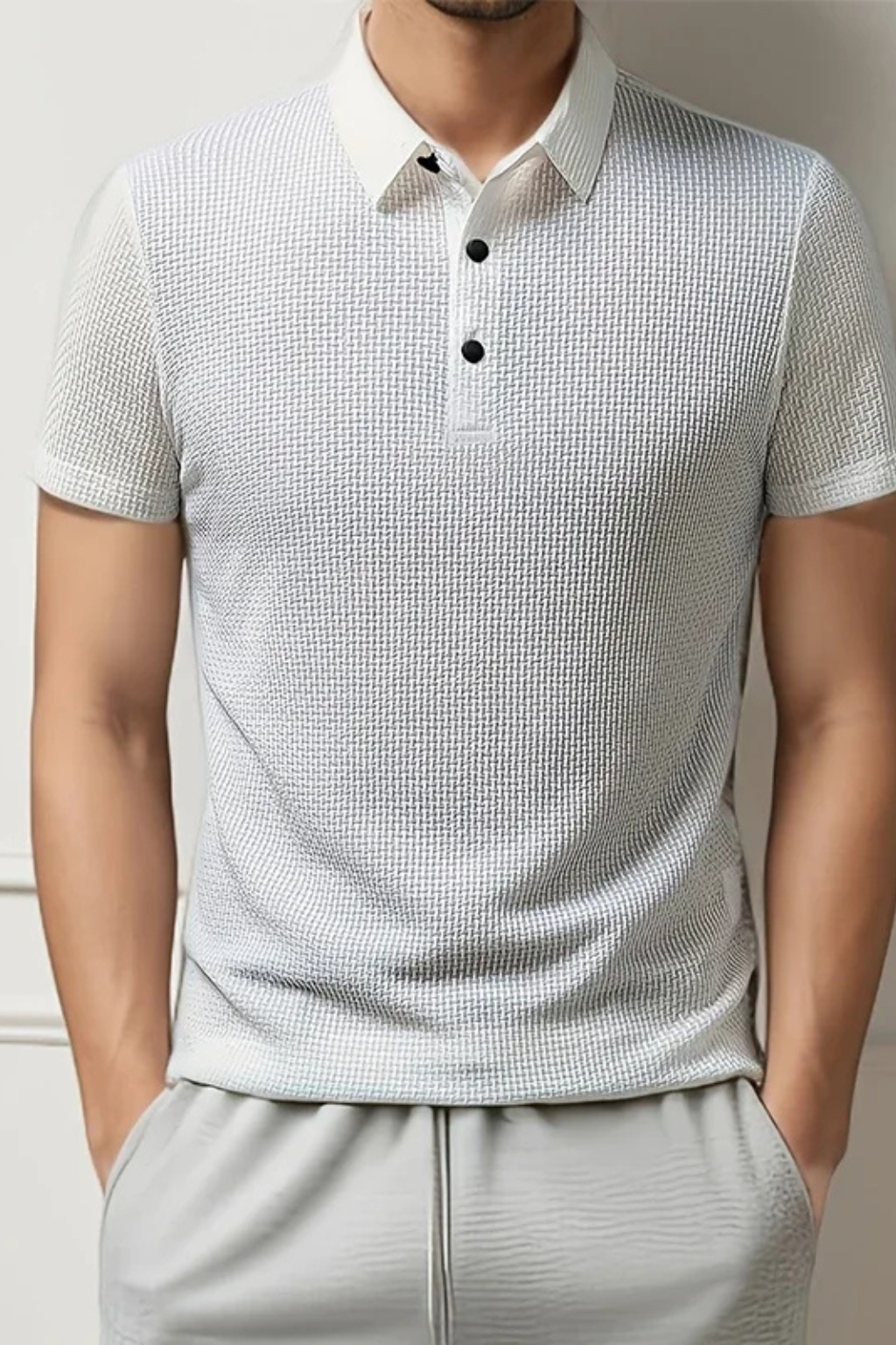 Men's Waffle Knit Short Sleeve Polo Shirt for Formal Occasions