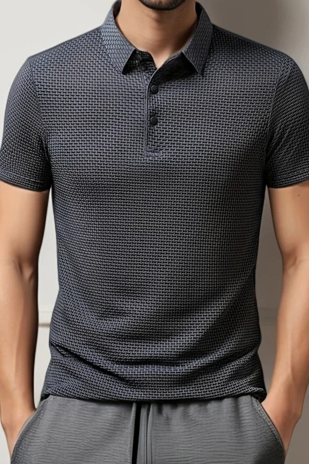 Men's Waffle Knit Short Sleeve Polo Shirt for Formal Occasions