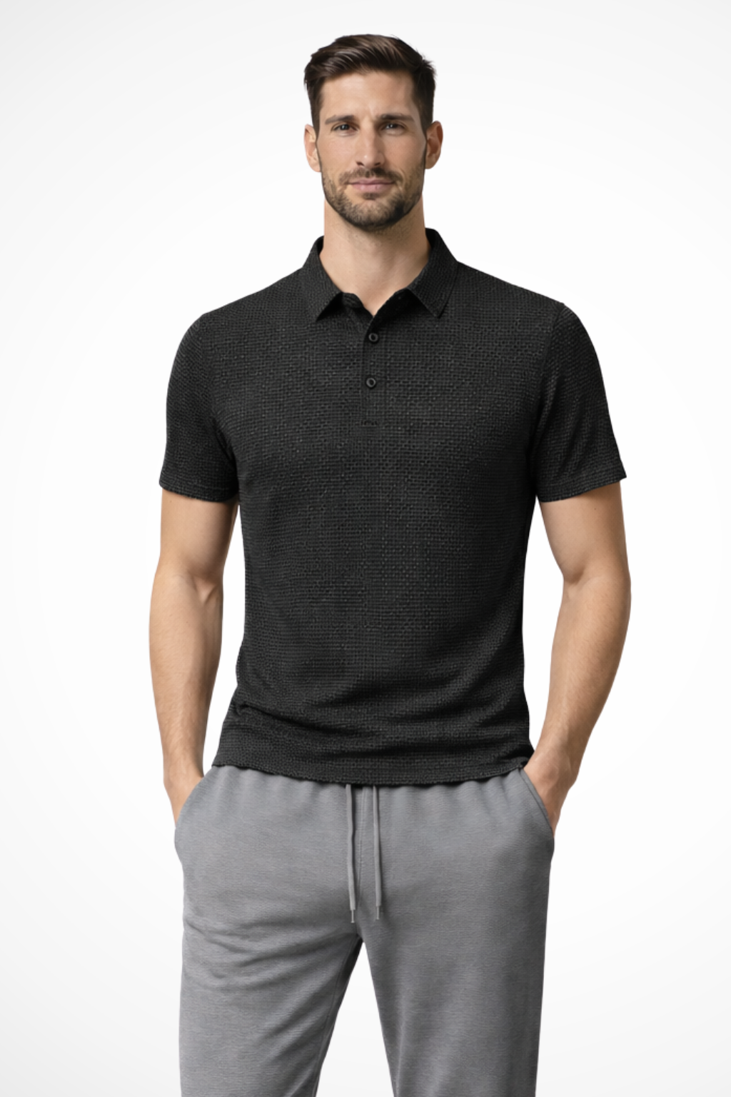 Men's Waffle Knit Short Sleeve Polo Shirt for Formal Occasions