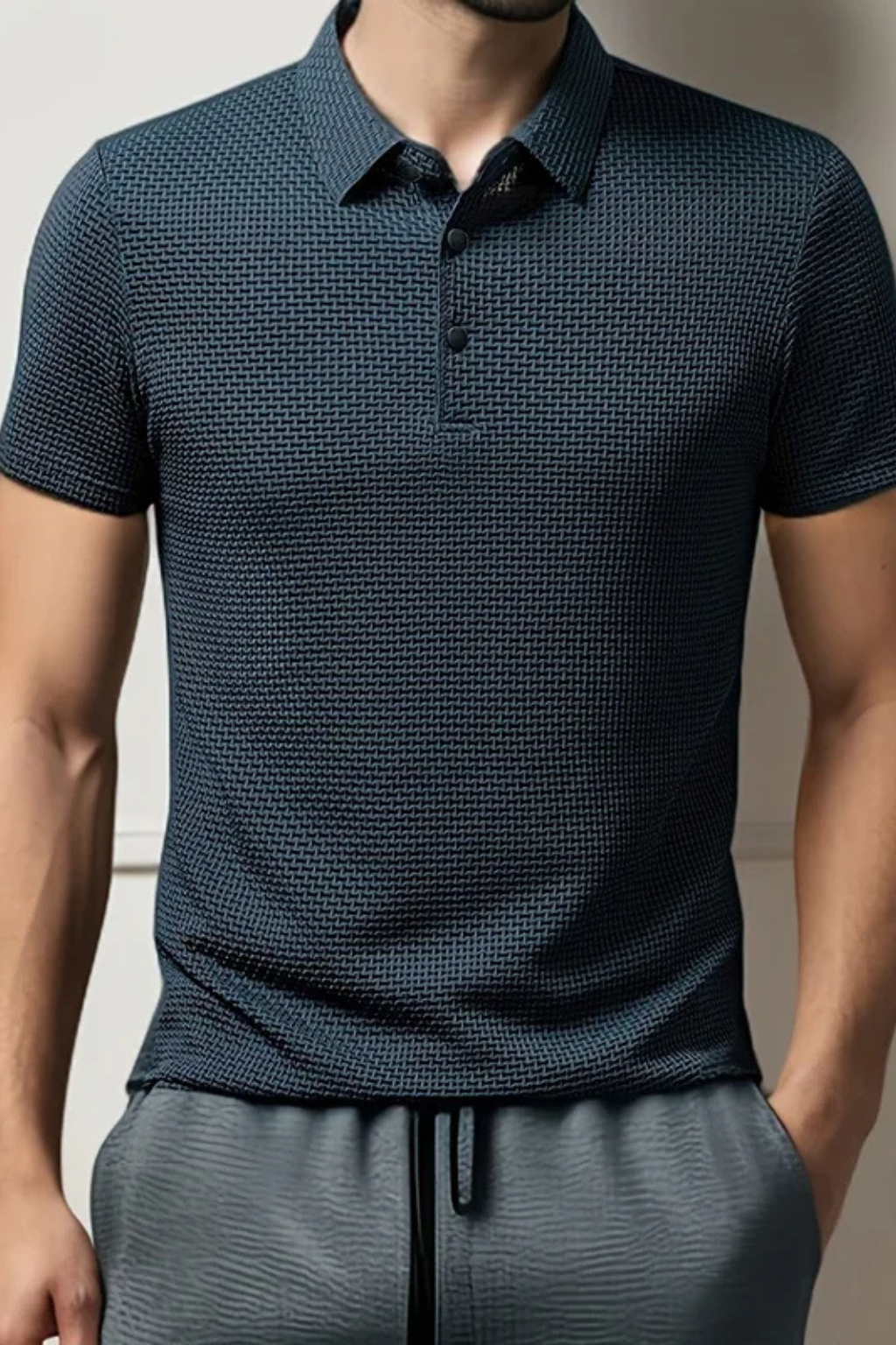 Men's Waffle Knit Short Sleeve Polo Shirt for Formal Occasions