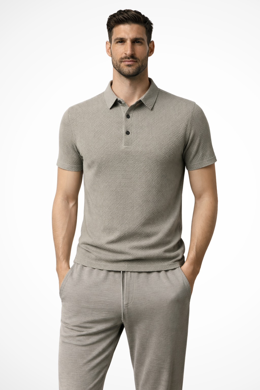 Men's Waffle Knit Short Sleeve Polo Shirt for Formal Occasions