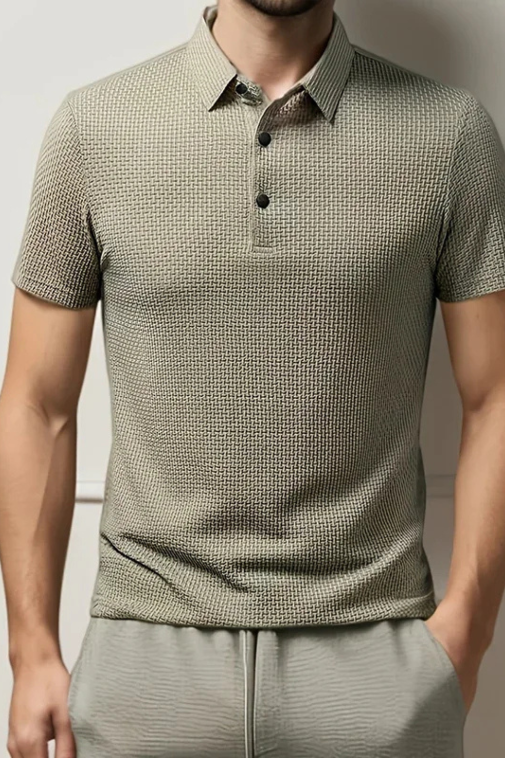 Men's Waffle Knit Short Sleeve Polo Shirt for Formal Occasions
