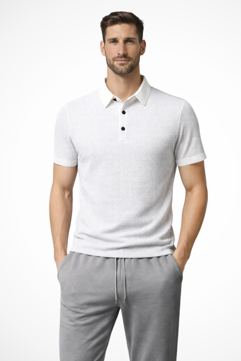 Men's Waffle Knit Short Sleeve Polo Shirt for Formal Occasions
