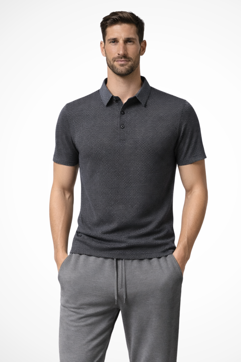 Men's Waffle Knit Short Sleeve Polo Shirt for Formal Occasions