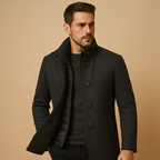 Men's Wool Overcoat with High Collar - Warm Formal Outerwear for Winter Events Grey