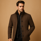 Men's Wool Overcoat with High Collar - Warm Formal Outerwear for Winter Events Camel