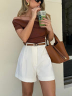 Mid-Waist Tailored Shorts Without Belt - Comfortable Casual Summer Wear