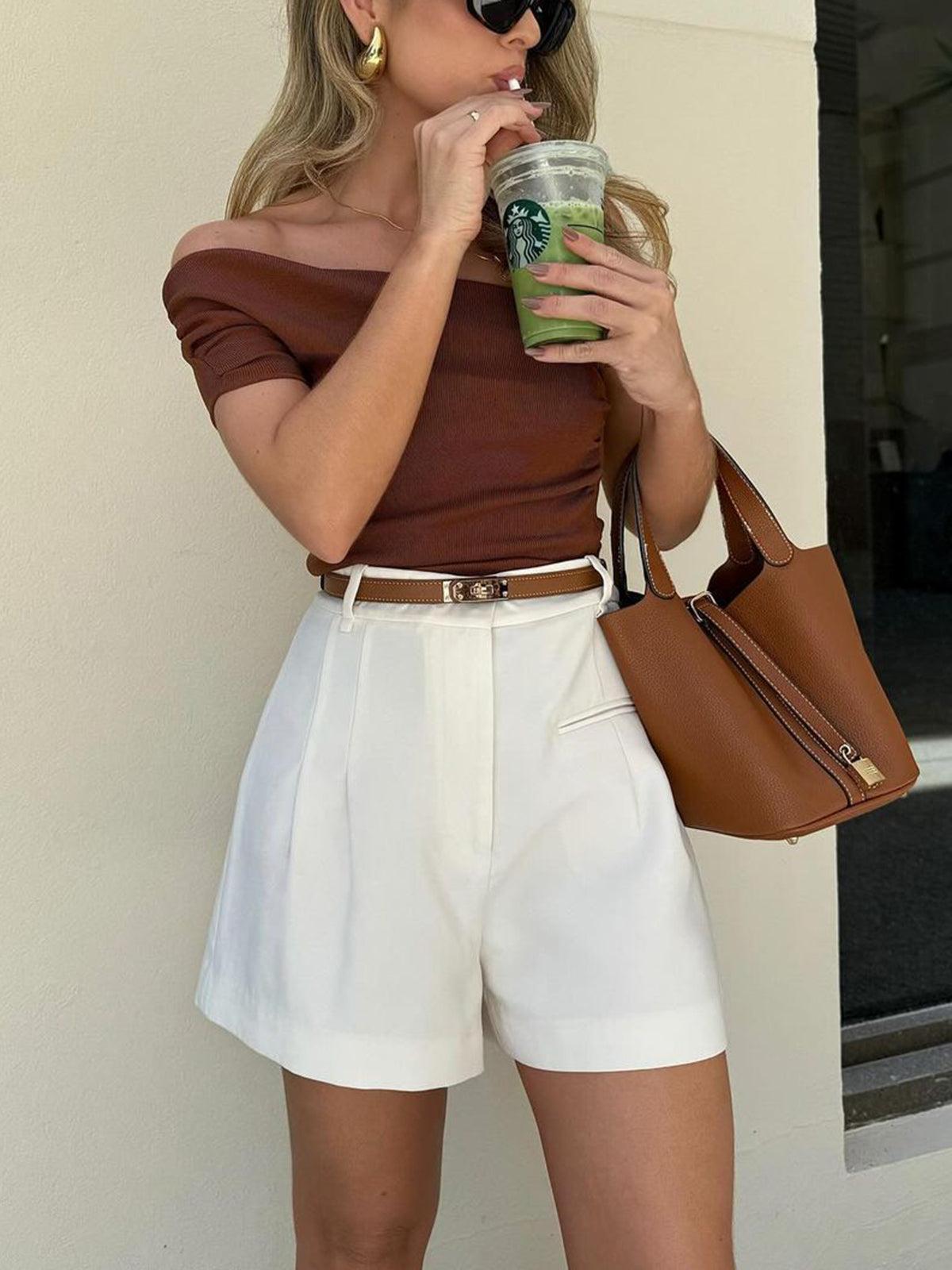 Mid-Waist Tailored Shorts Without Belt - Comfortable Casual Summer Wear