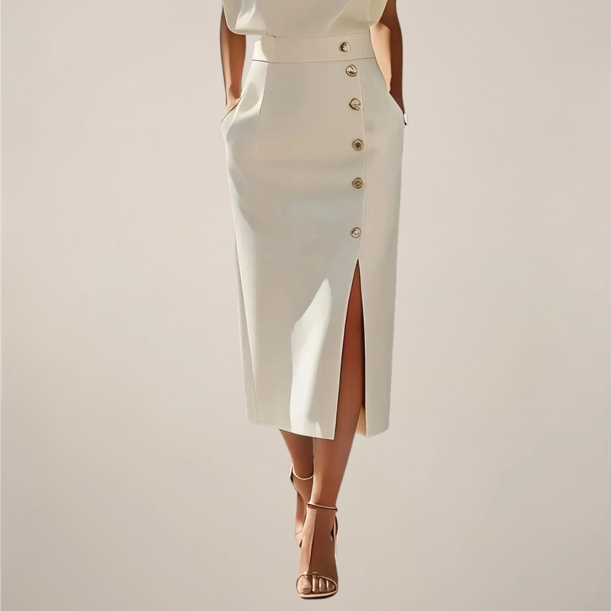 Midi Dress with Button Detail and Side Slit - Elegant Women's Casual Dress for Parties and Events