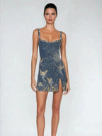 Mini Dress with Sparkle Detail - Sleeveless Starry Design for Evening Wear