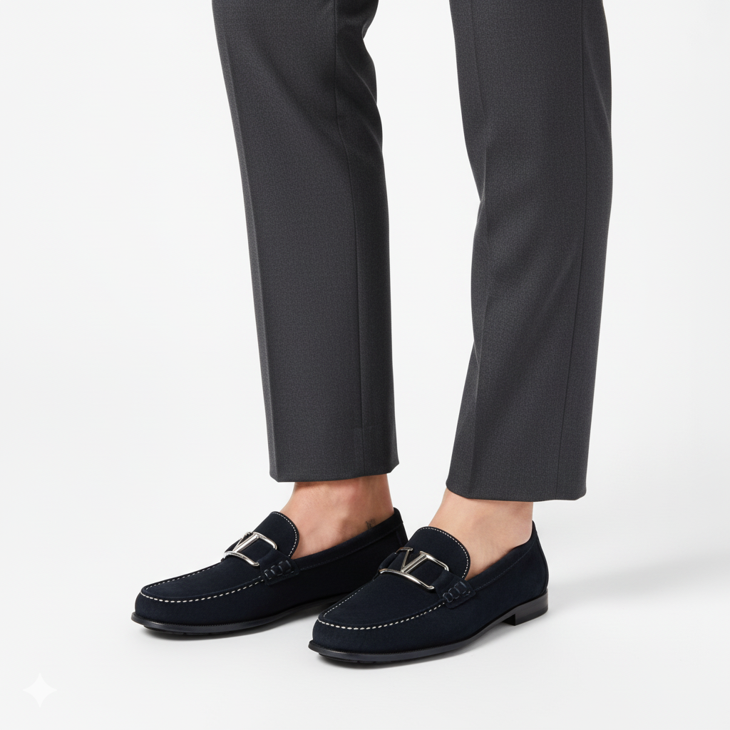 Navy Blue Suede Loafers for Men