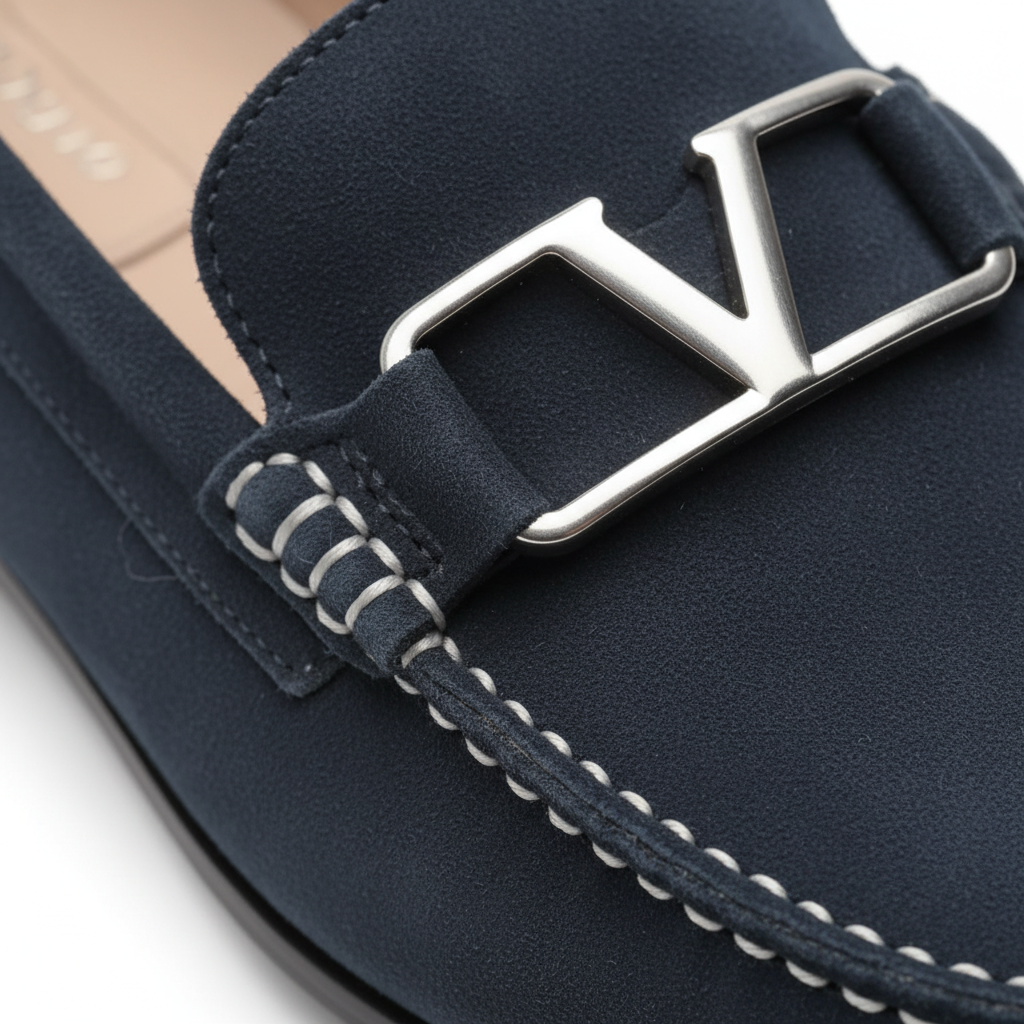 Navy Blue Suede Loafers for Men