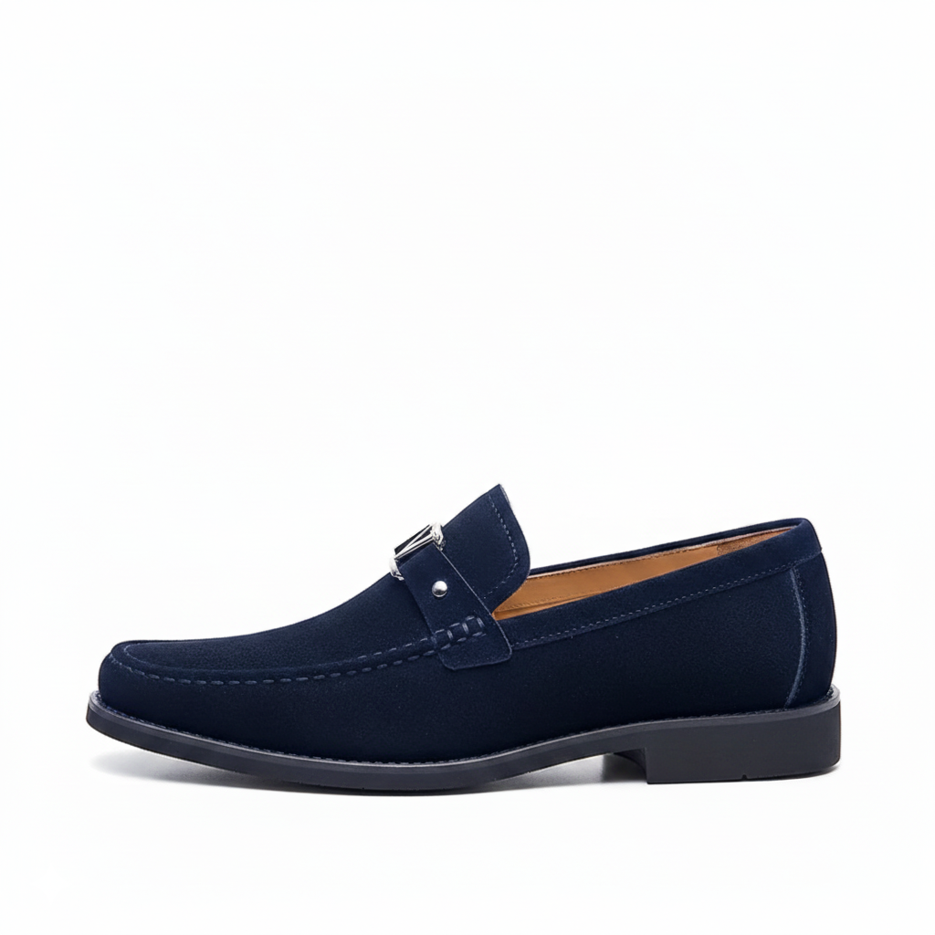 Navy Blue Suede Loafers for Men