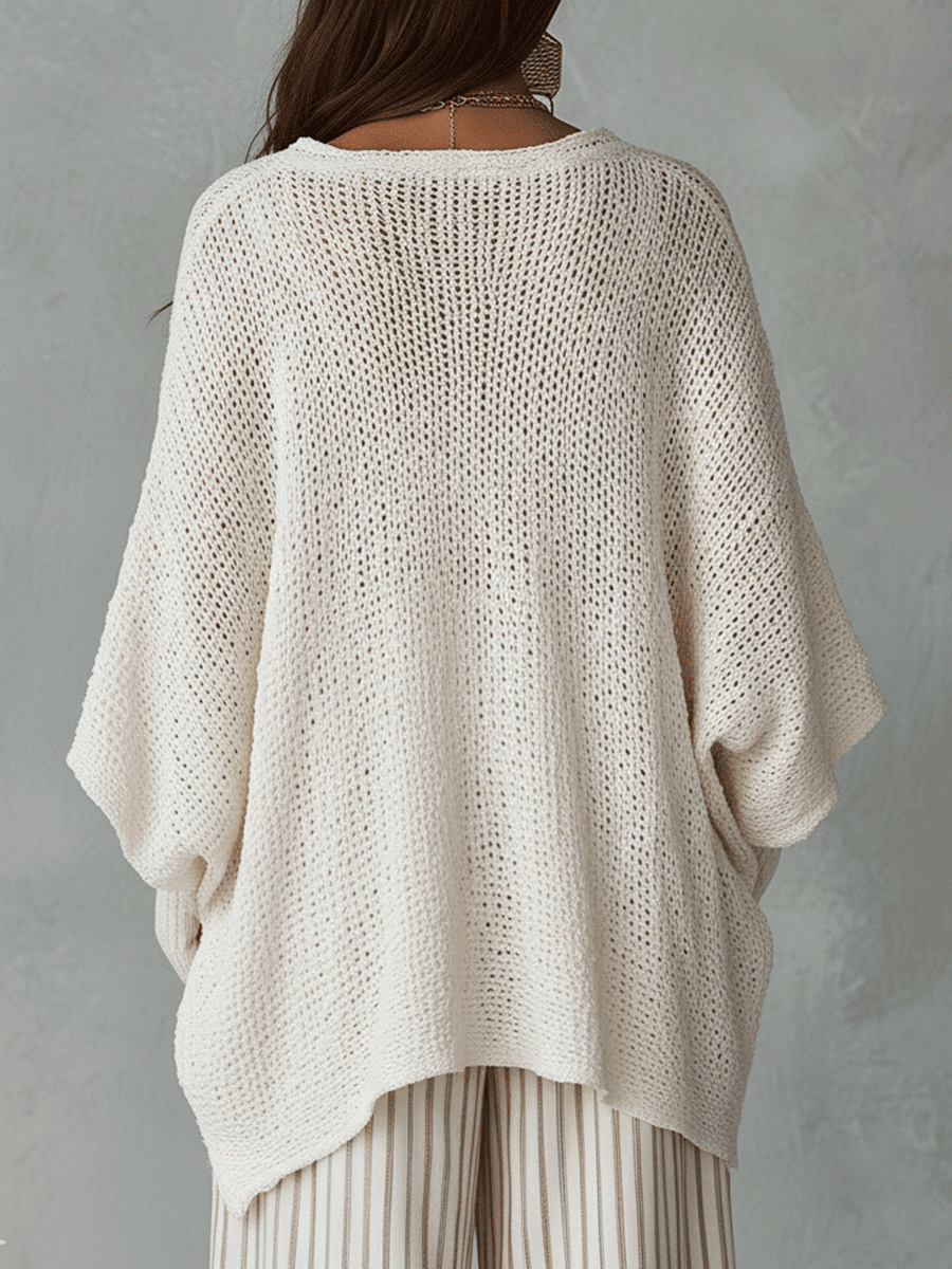 Neutral Bohemian Knit Pullover Top for Effortless Everyday Style