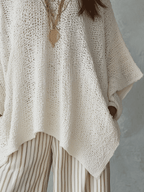 Neutral Bohemian Knit Pullover Top for Effortless Everyday Style