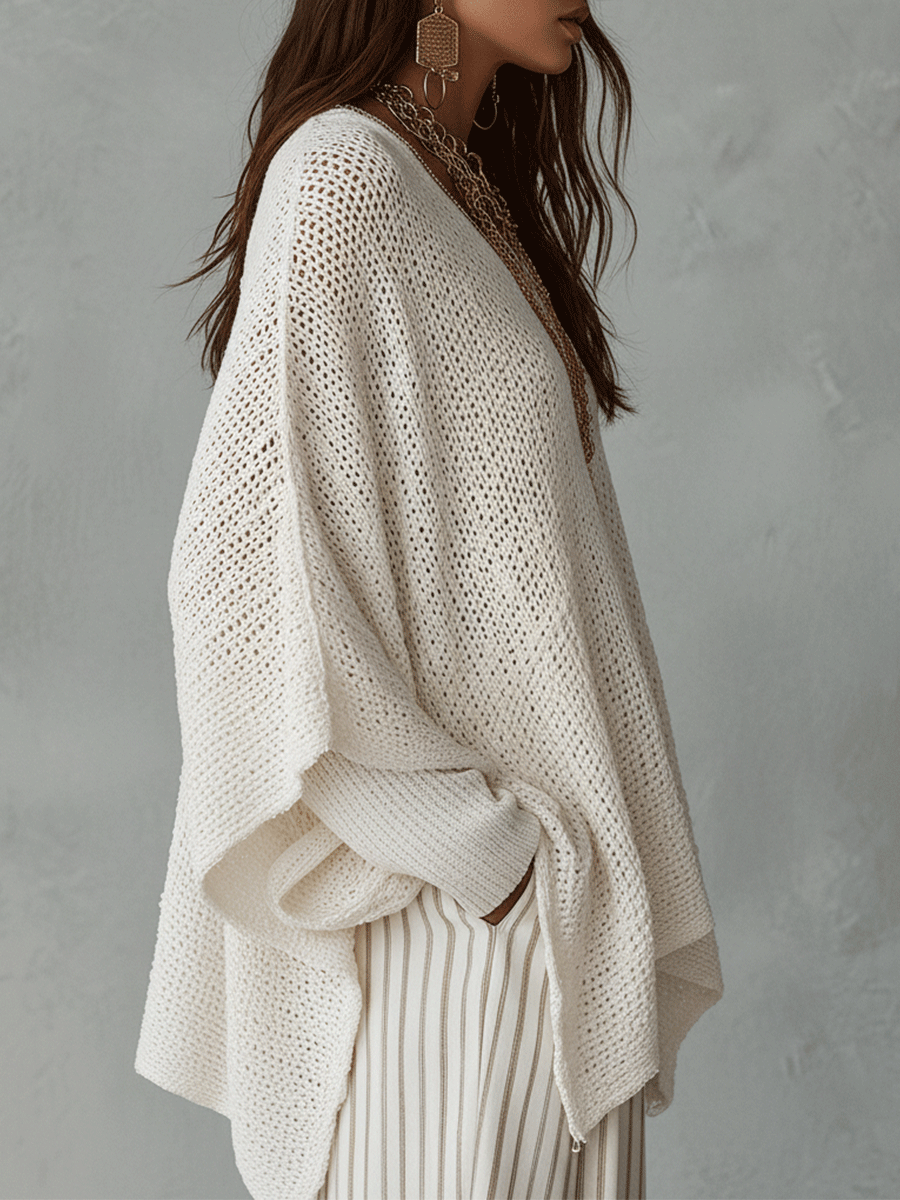 Neutral Bohemian Knit Pullover Top for Effortless Everyday Style