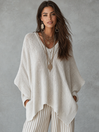 Neutral Bohemian Knit Pullover Top for Effortless Everyday Style