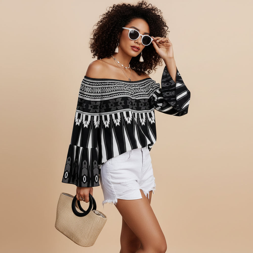 Off Shoulder Butterfly Sleeve Blouse - Lightweight Casual Top for Women
