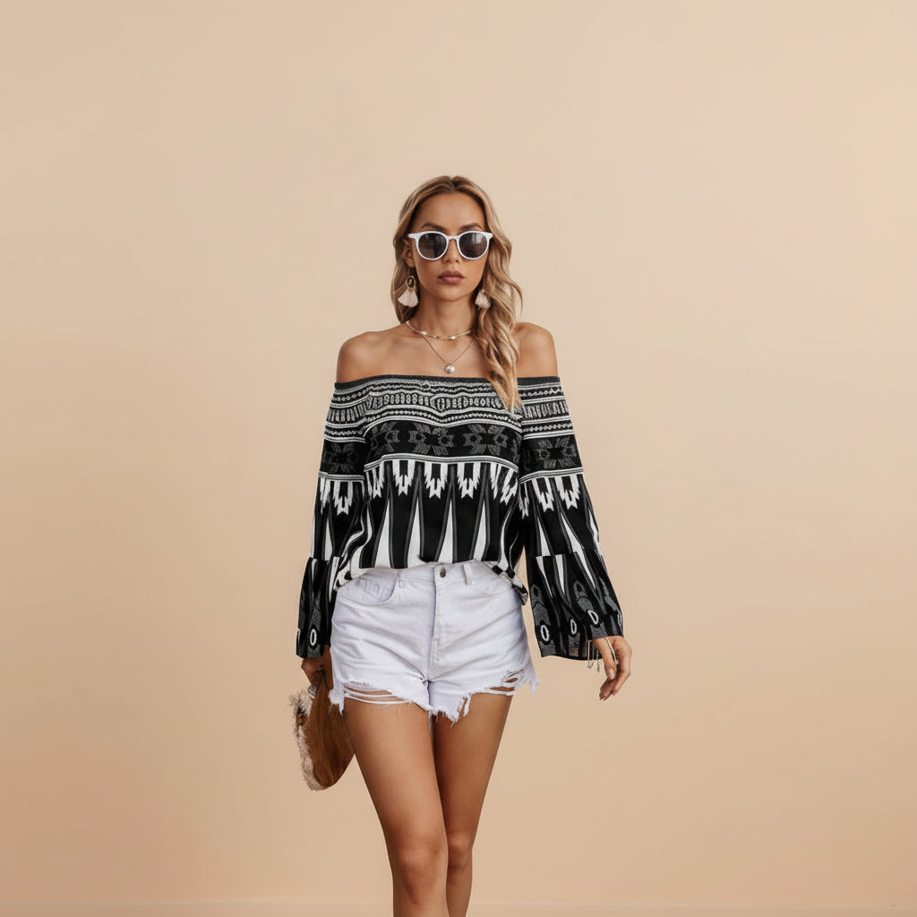 Off Shoulder Butterfly Sleeve Blouse - Lightweight Casual Top for Women