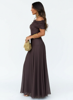 Off Shoulder Chiffon Maxi Dress for Women - Elegant Evening Wear with Flowing Skirt