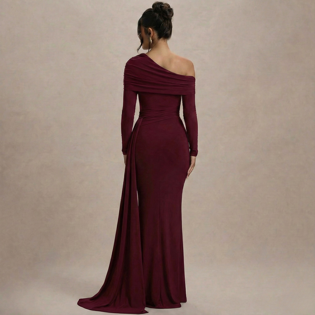 One-Shoulder Maxi Dress in Soft Fabric for Evening Wear and Special Occasions