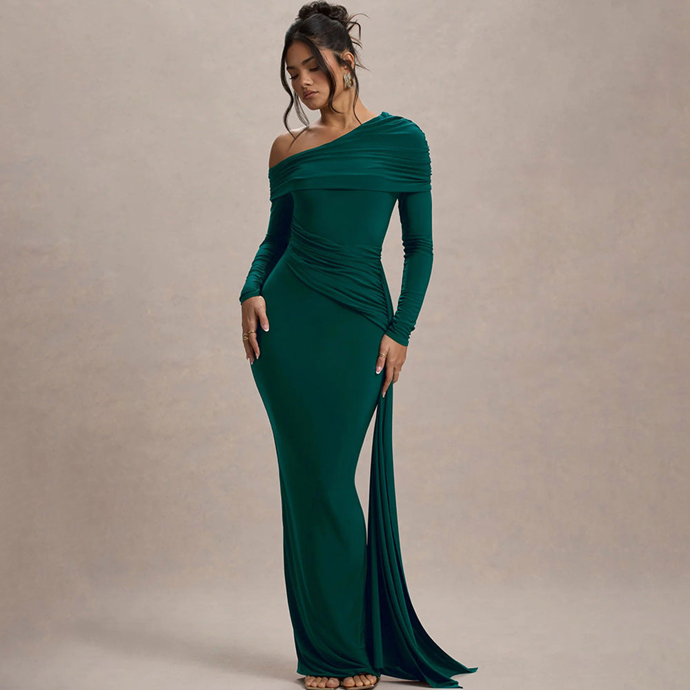 One-Shoulder Maxi Dress in Soft Fabric for Evening Wear and Special Occasions