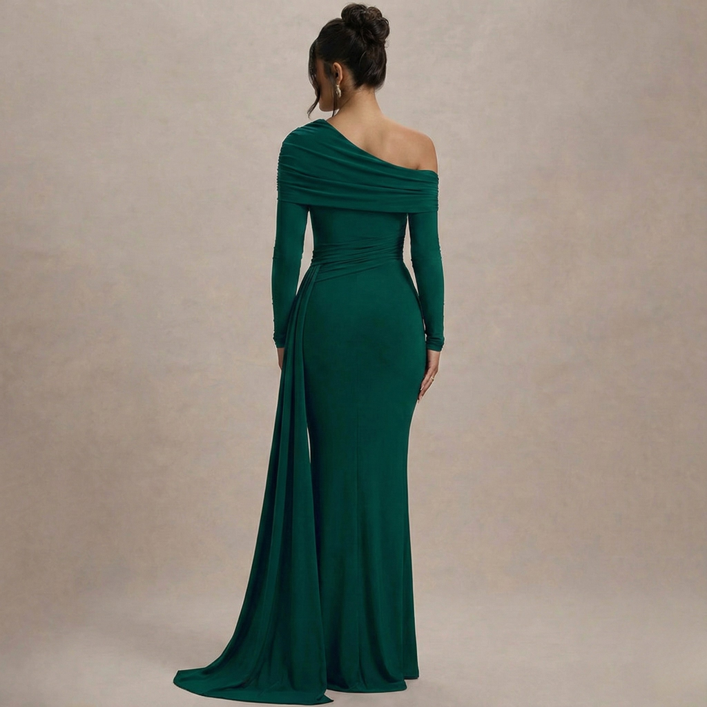 One-Shoulder Maxi Dress in Soft Fabric for Evening Wear and Special Occasions