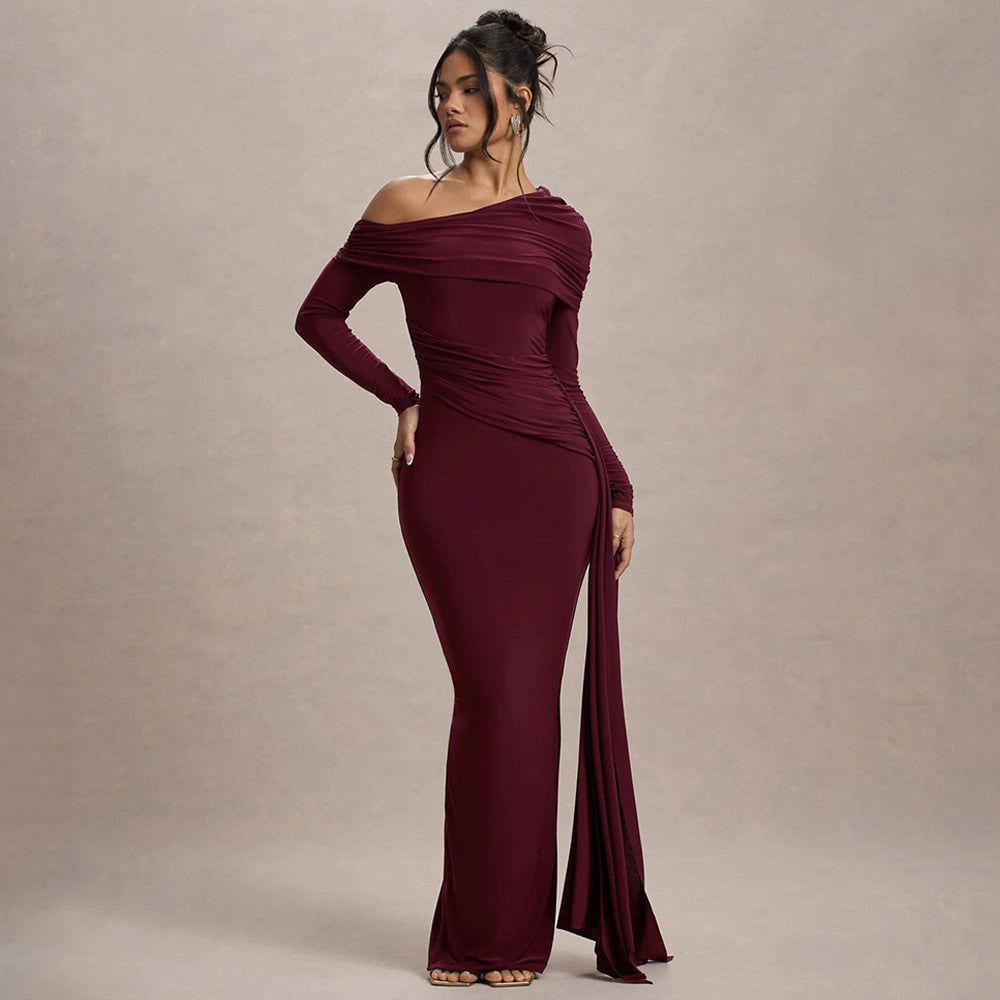 One-Shoulder Maxi Dress in Soft Fabric for Evening Wear and Special Occasions