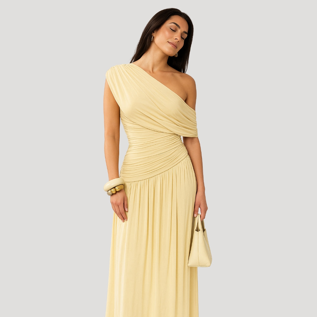 One-Shoulder Ruched Maxi Dress for Women | Elegant Summer Evening Wear in Lightweight Fabric