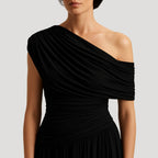One-Shoulder Ruched Maxi Dress for Women | Elegant Summer Evening Wear in Lightweight Fabric