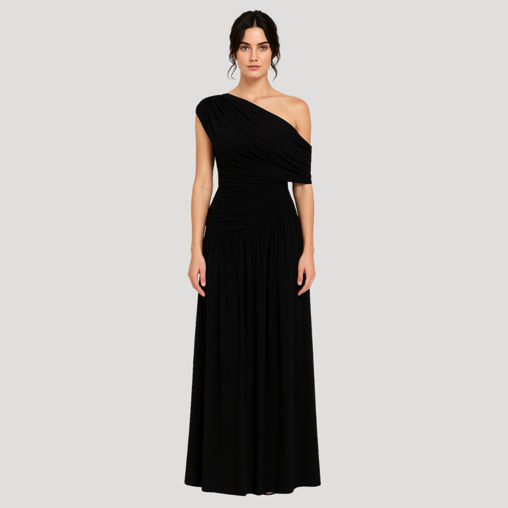 One-Shoulder Ruched Maxi Dress for Women | Elegant Summer Evening Wear in Lightweight Fabric