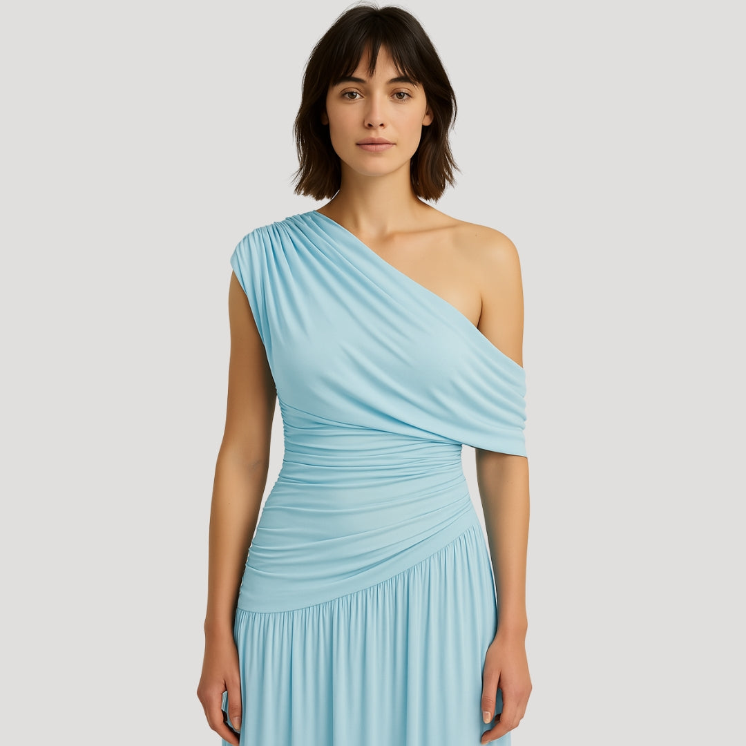 One-Shoulder Ruched Maxi Dress for Women | Elegant Summer Evening Wear in Lightweight Fabric
