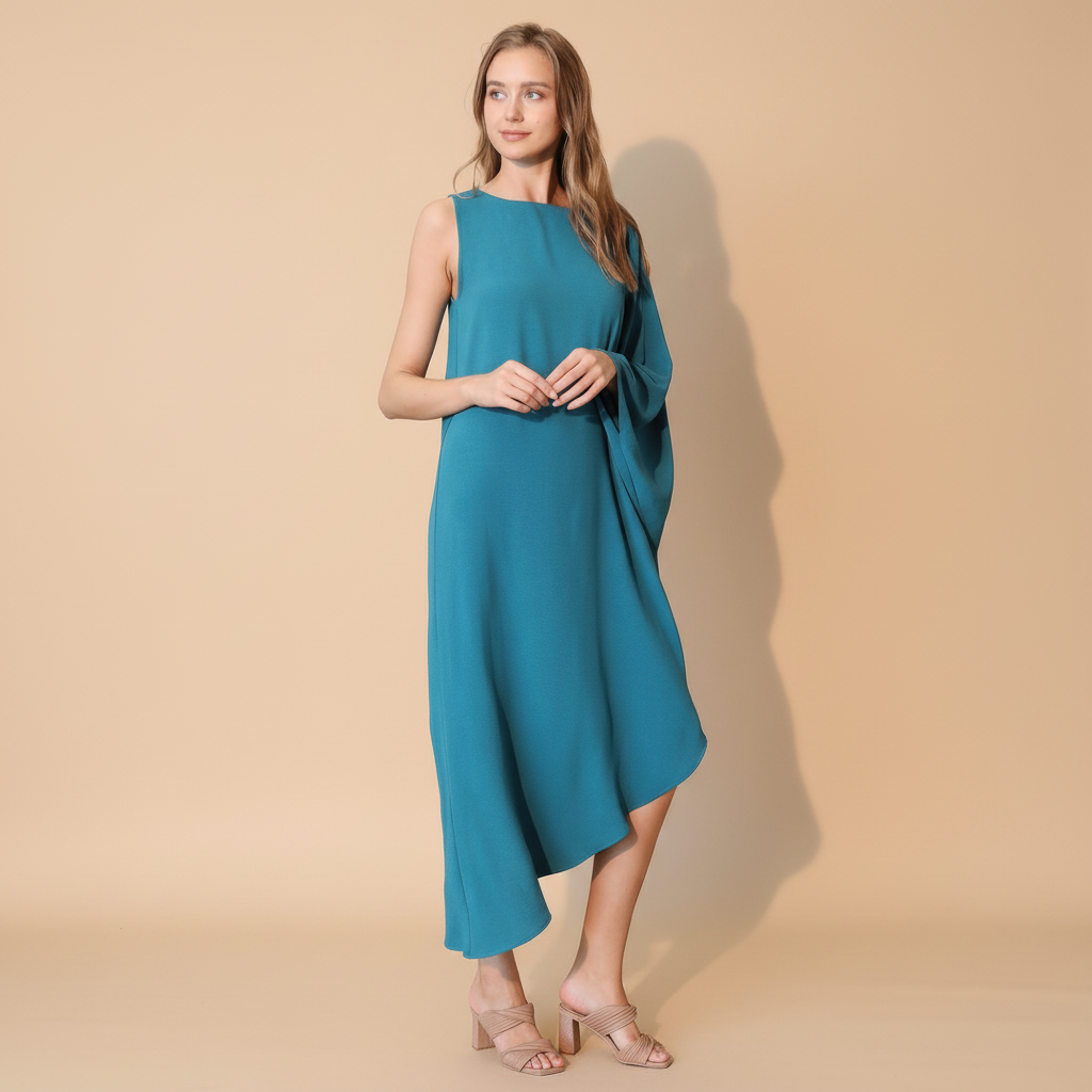 One-Sleeve Matte Crepe Dress for Women - Elegant Evening Wear
