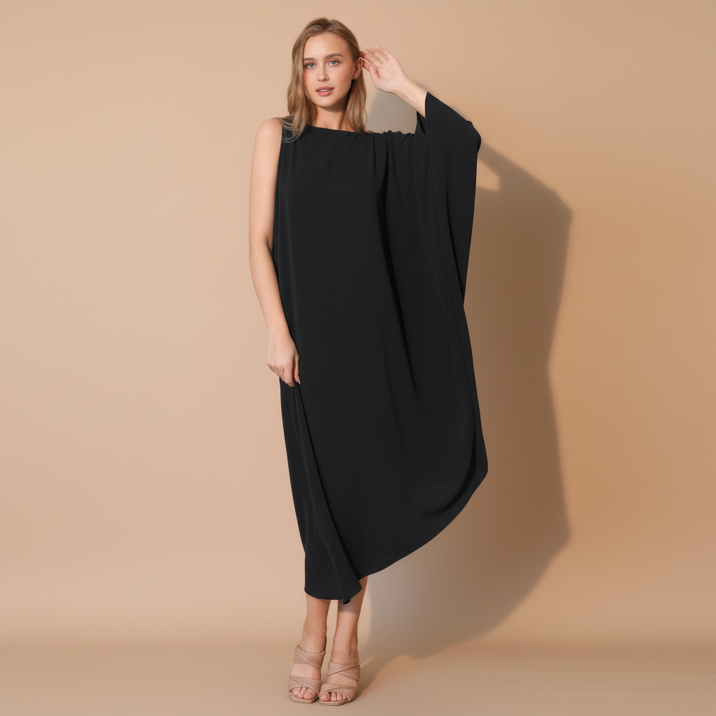 One-Sleeve Matte Crepe Dress for Women - Elegant Evening Wear