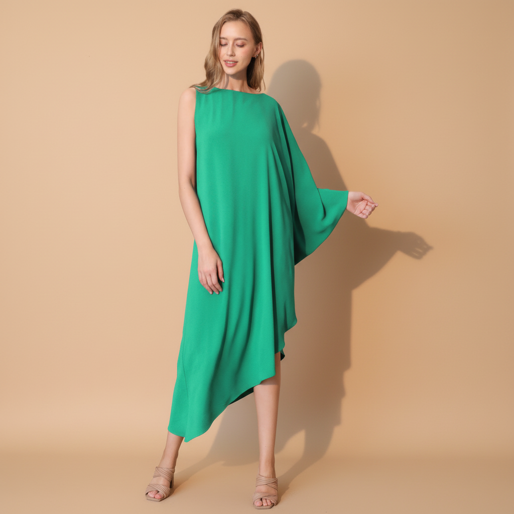One-Sleeve Matte Crepe Dress for Women - Elegant Evening Wear