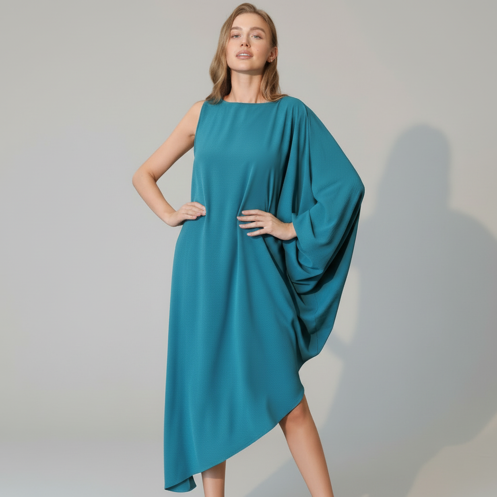 One-Sleeve Matte Crepe Dress for Women - Elegant Evening Wear