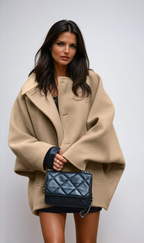 Oversized Wool-Blend Women's Coat with Button Closure for Casual Wear
