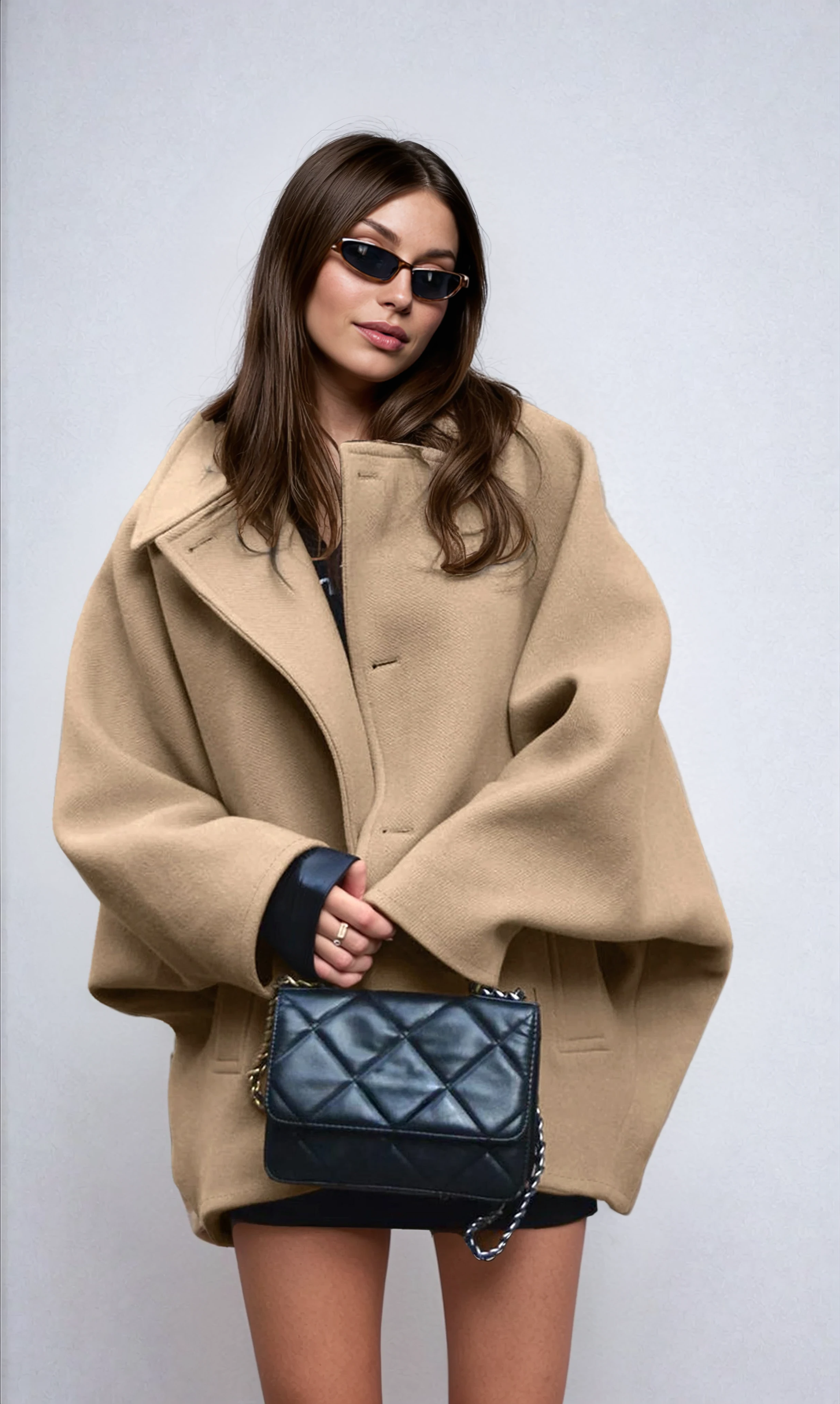 Oversized Wool-Blend Women's Coat with Button Closure for Casual Wear