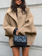 Oversized Wool-Blend Women's Coat with Button Closure for Casual Wear Beige